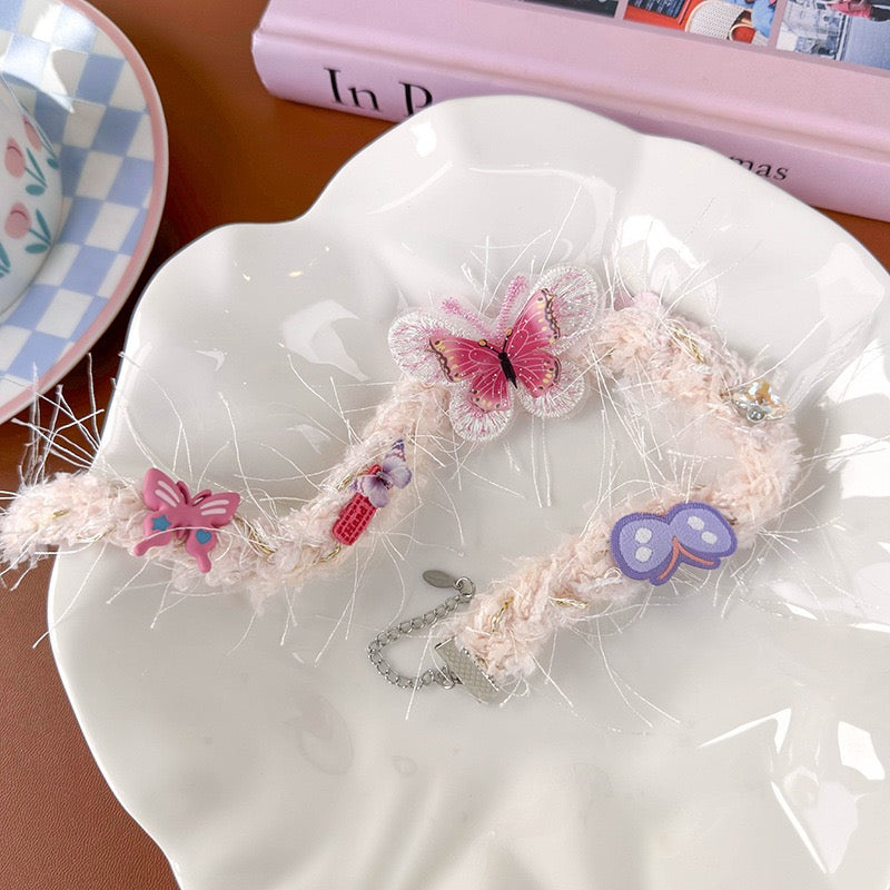 Cute Fluffy Butterfly Pink and White Choker