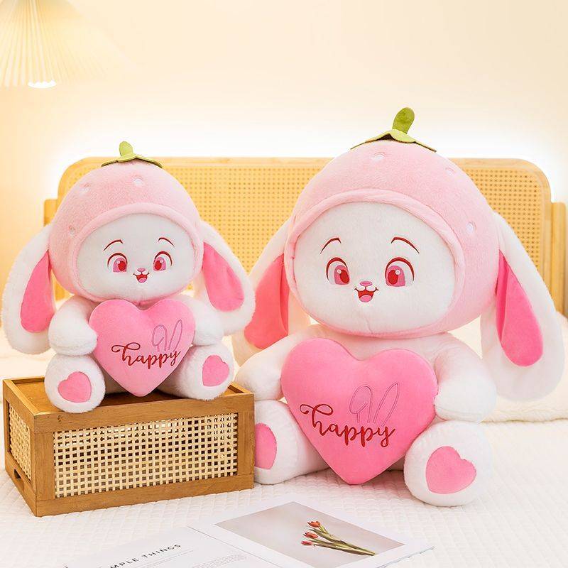 Adorable Pink Bunny Plushies Toy with A Heart-shaped Pillow