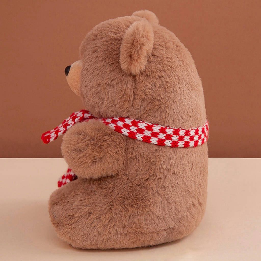 Cute Brown Plush Bear With Red Scarf