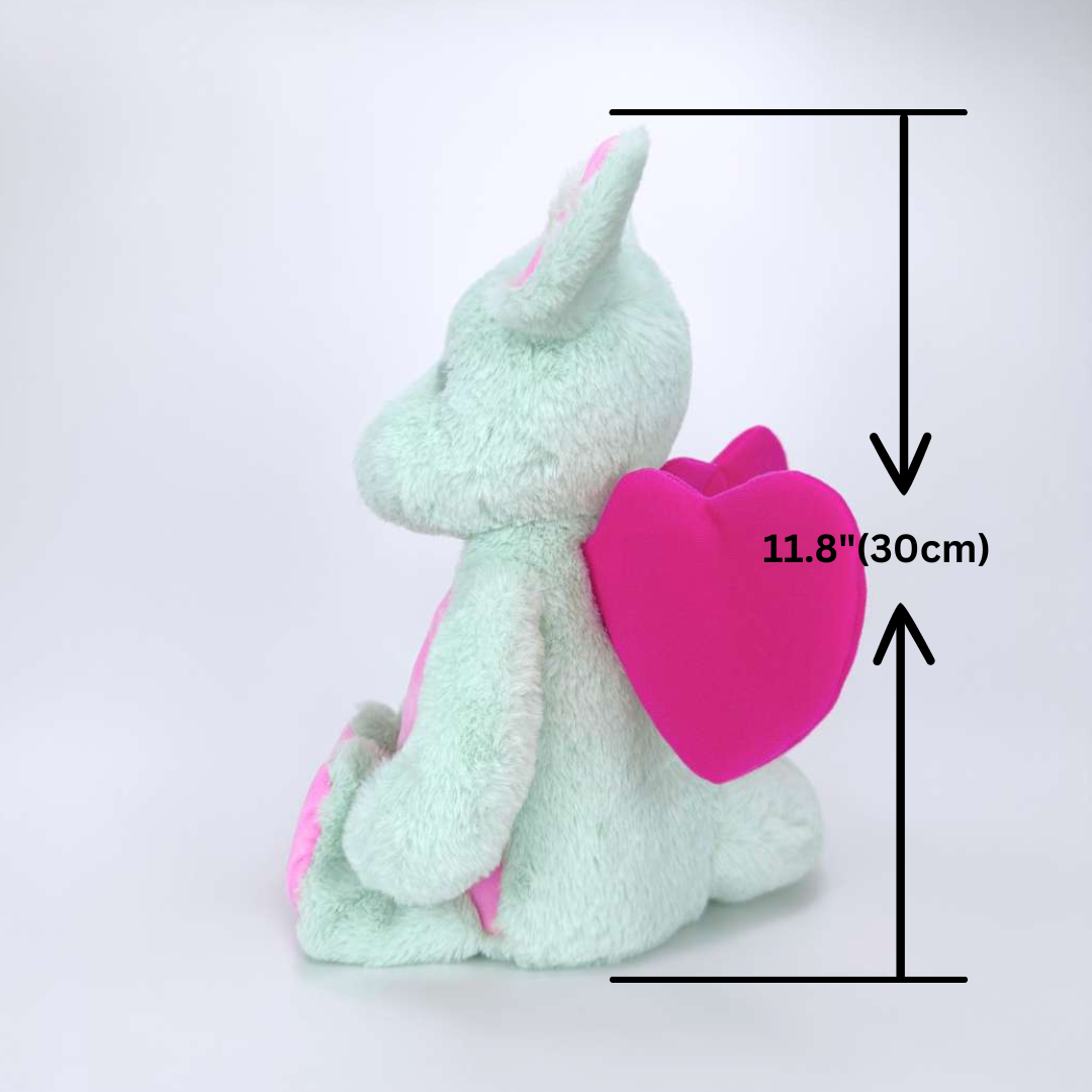Cute Green Dragon Plush with Pink Heart Wings