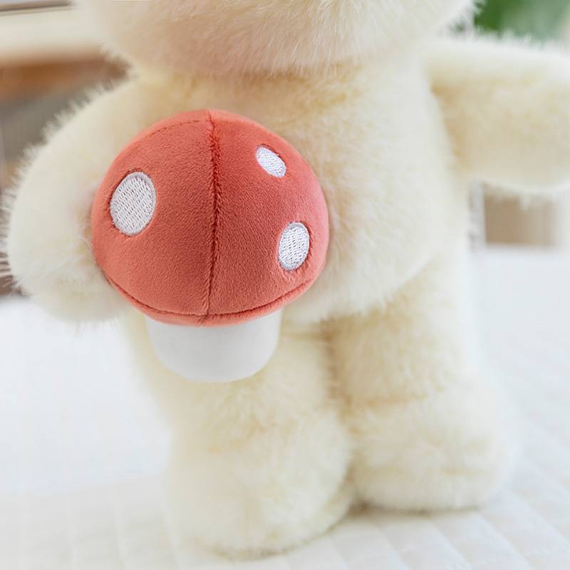 Cute Plush White Rabbit with Red Mushroom Decoration