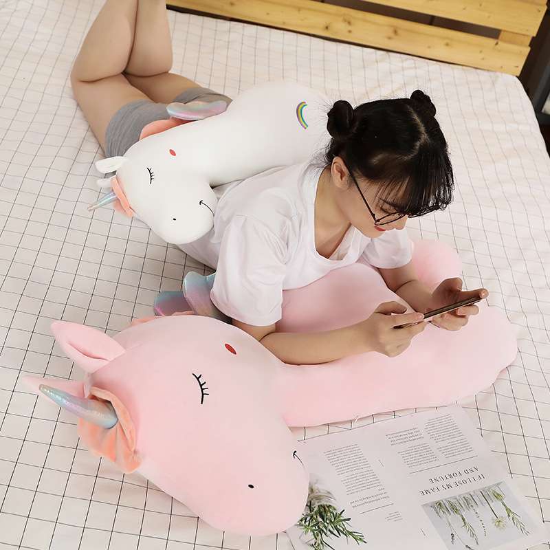 Cute White Pink Unicorn Pillow