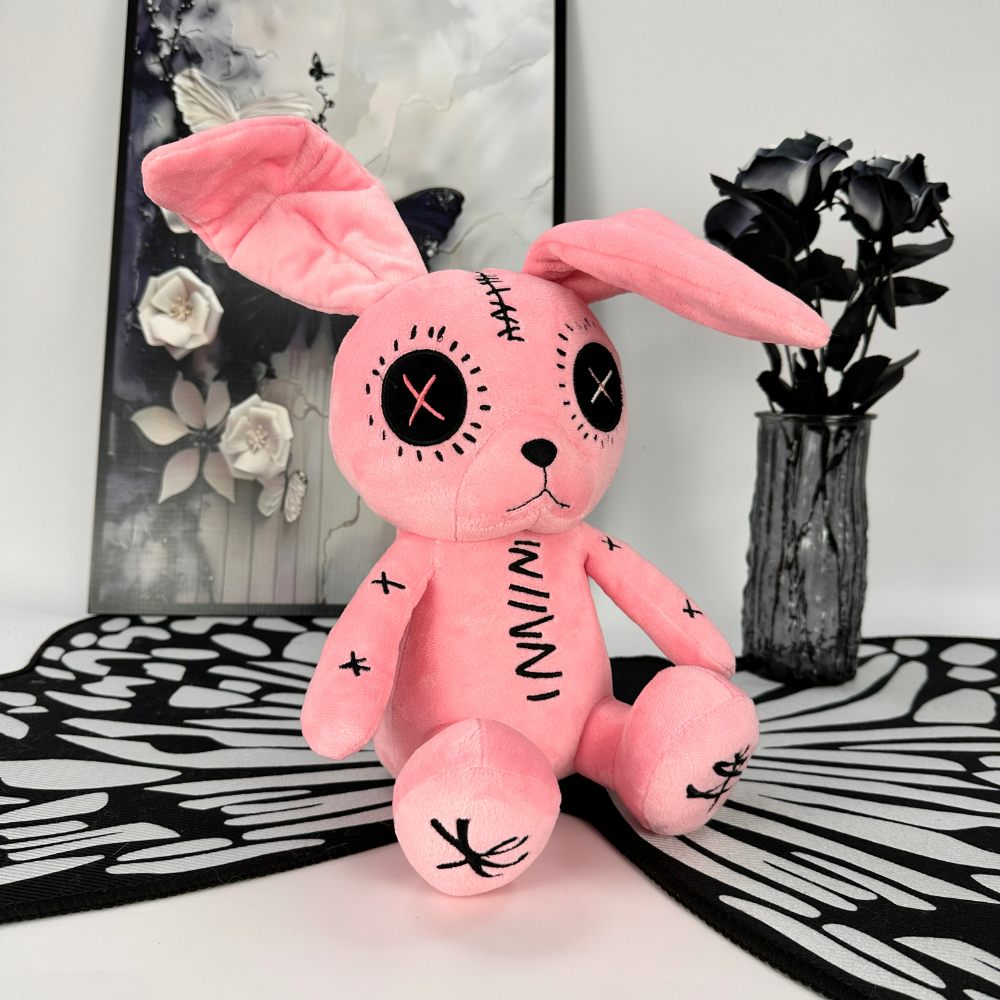 Emo Pink Bunny Stuffed Animal with Crossed Eyes