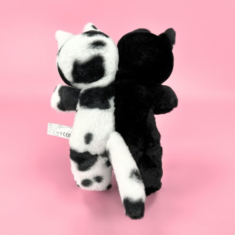 Goth Black And White Two-Headed Stuffed Cat