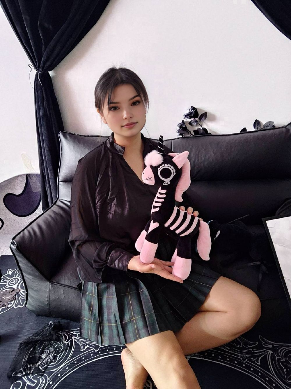 Goth Pink and Black Skeleton Unicorn Plush
