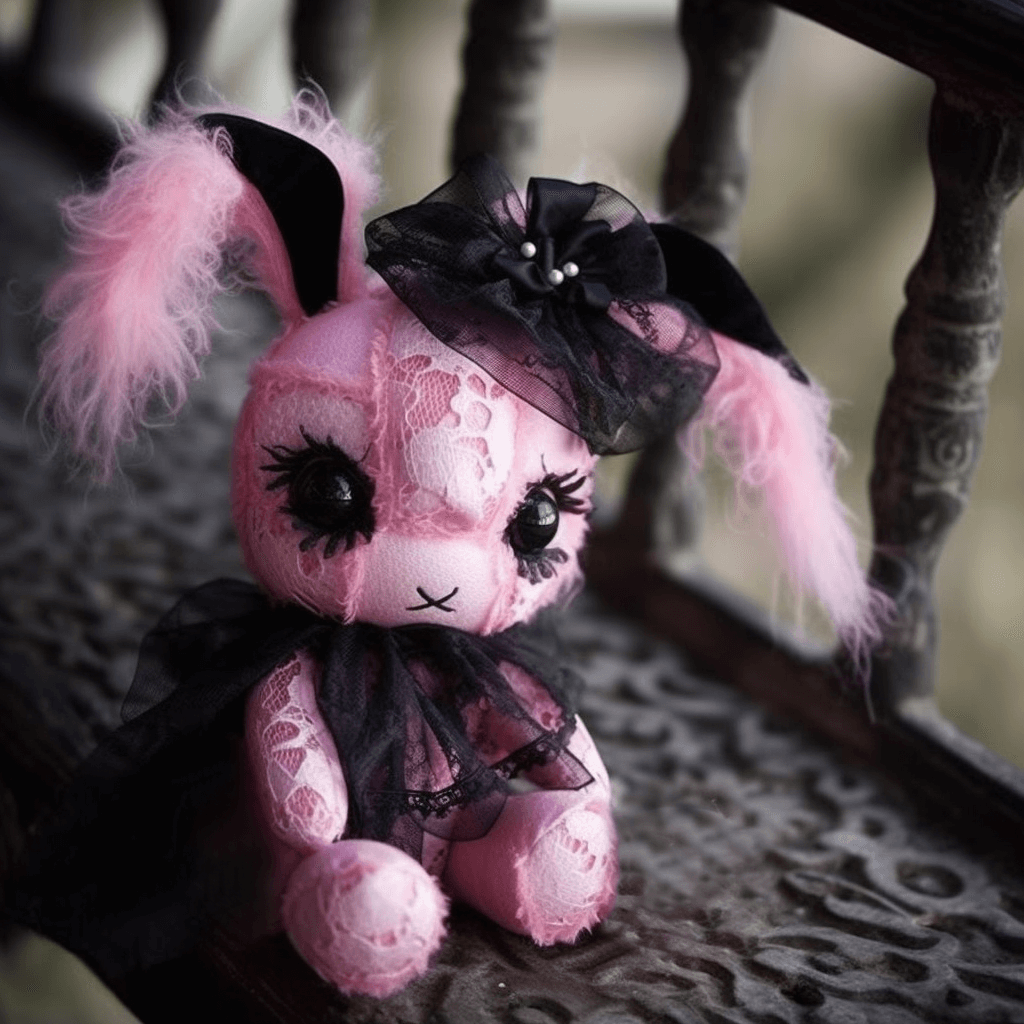 Pink Plush Emo Bunny Scarred Scary Embossed Plush Stuffed Toy Plush This