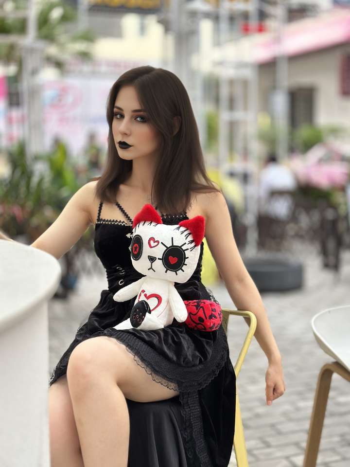 Stuffed white voodoo doll cat