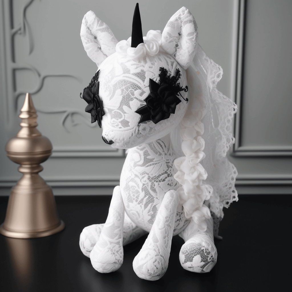 White Lace Fabric Unicorn Elegant Stuffed Plush This