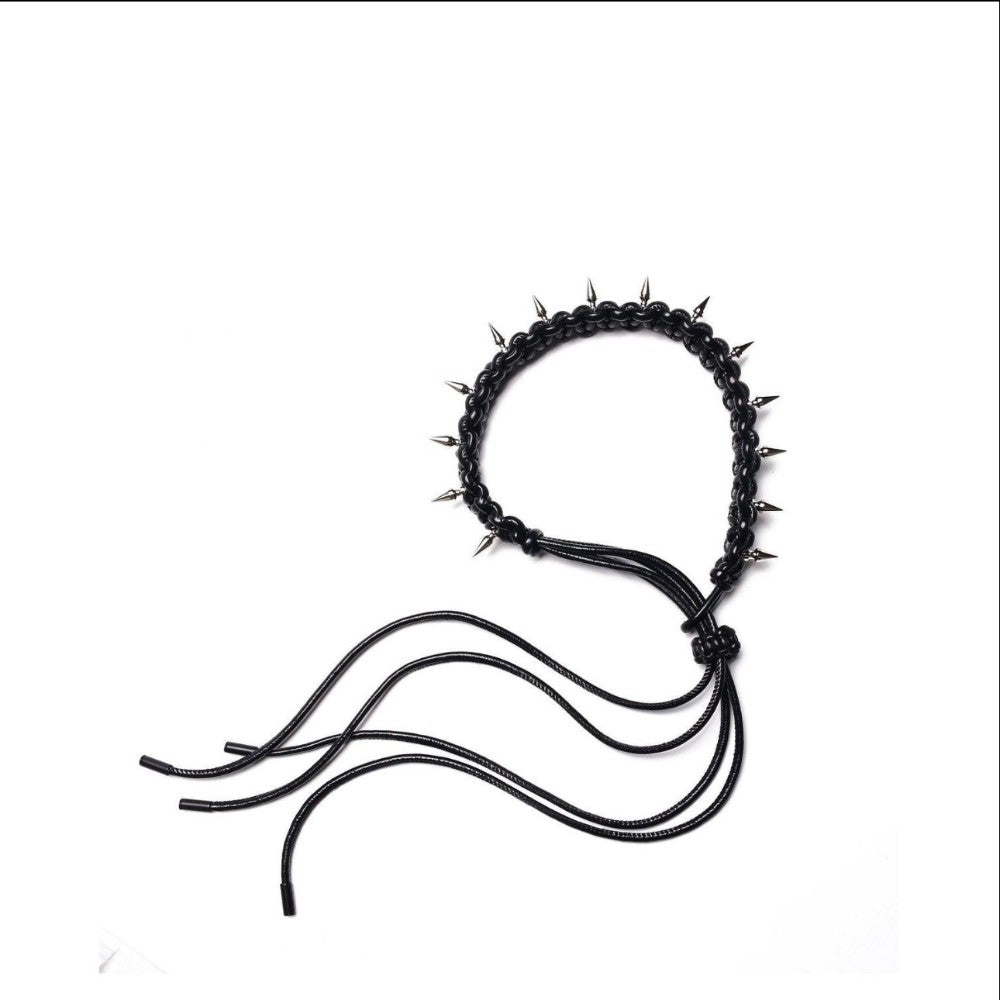 Punk Black Spiked Braided Leather Men's Choker