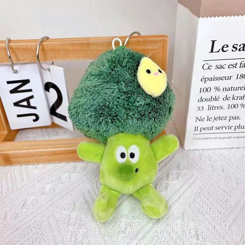 Cute Quirky Lemon Broccoli Plush Keychain
