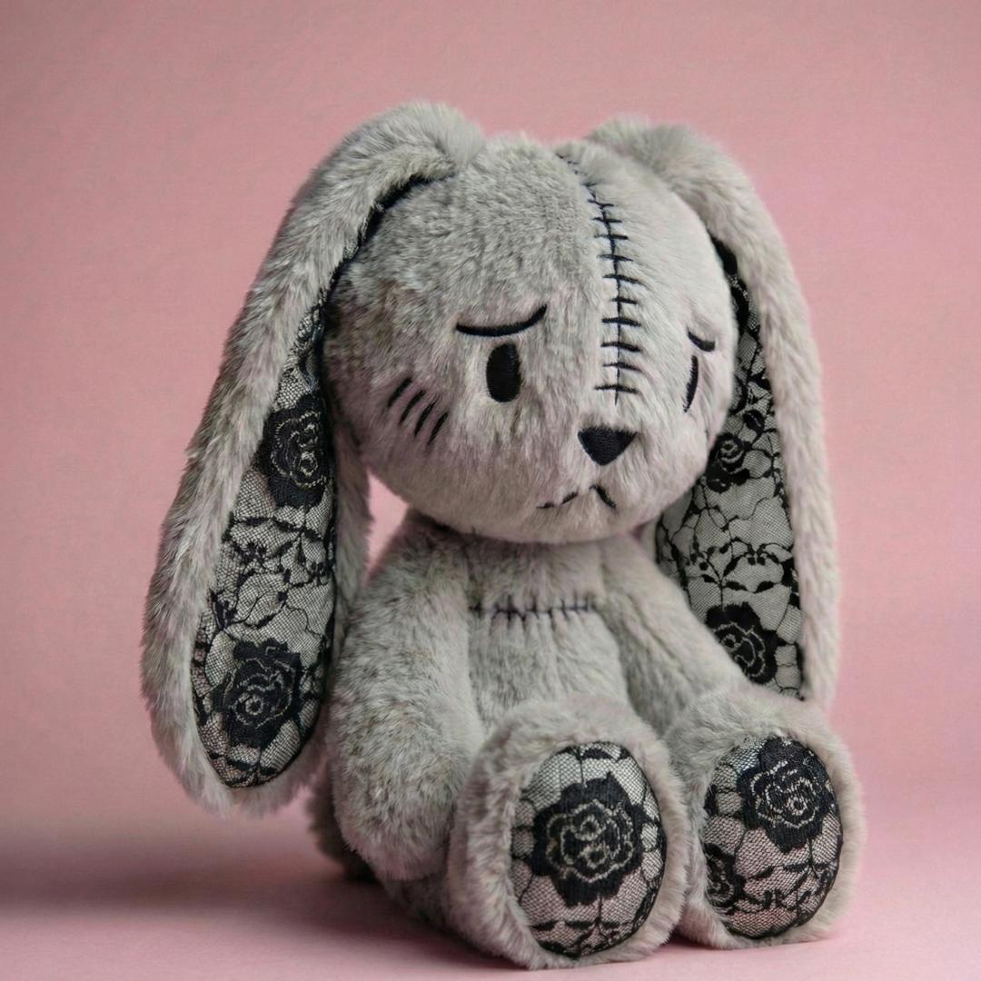 Emo Grey Bunny with Lace