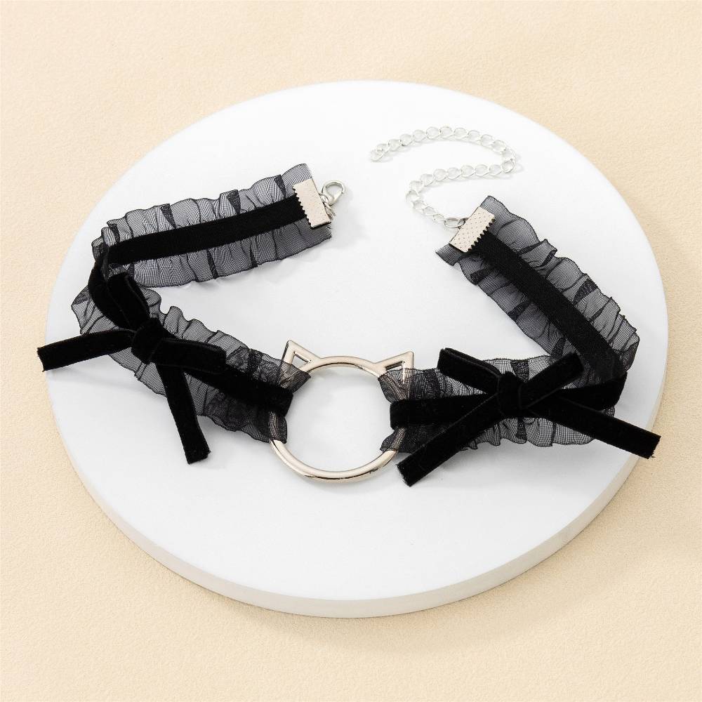 猫頭リボンフリル チョーカー レース