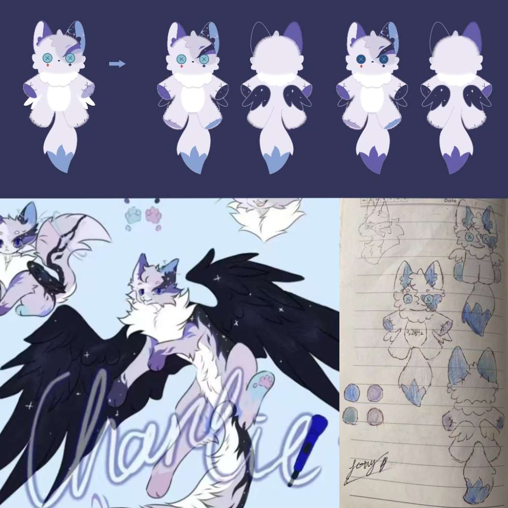 Emo Purple Fox Plushie with Wings