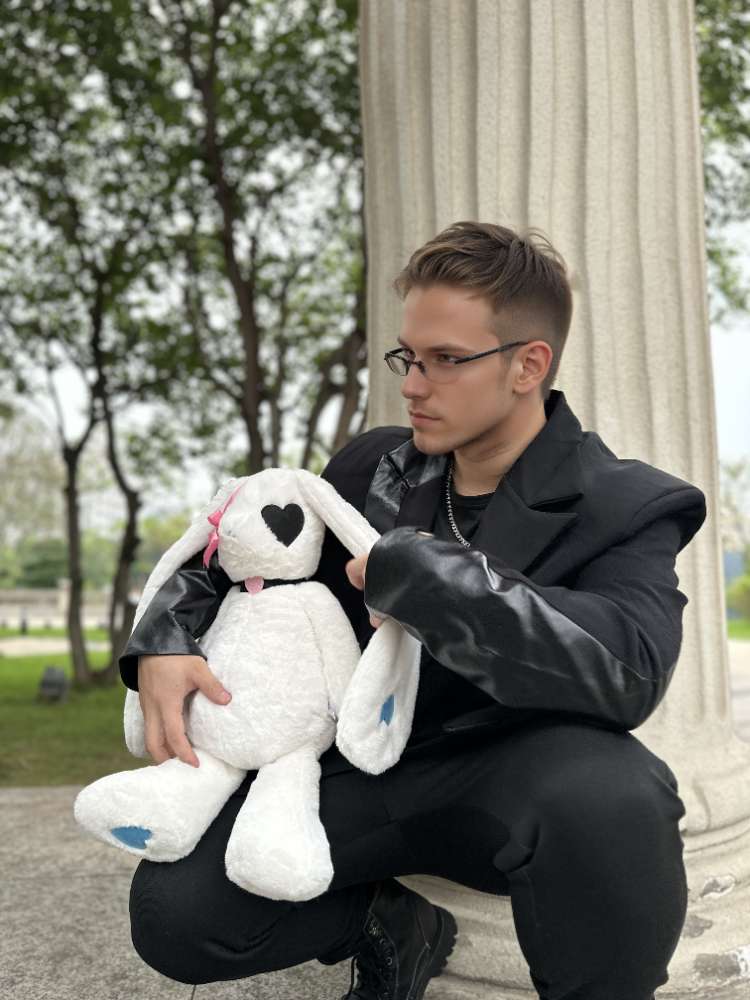 Emo White Bunny Plush With Love Collar