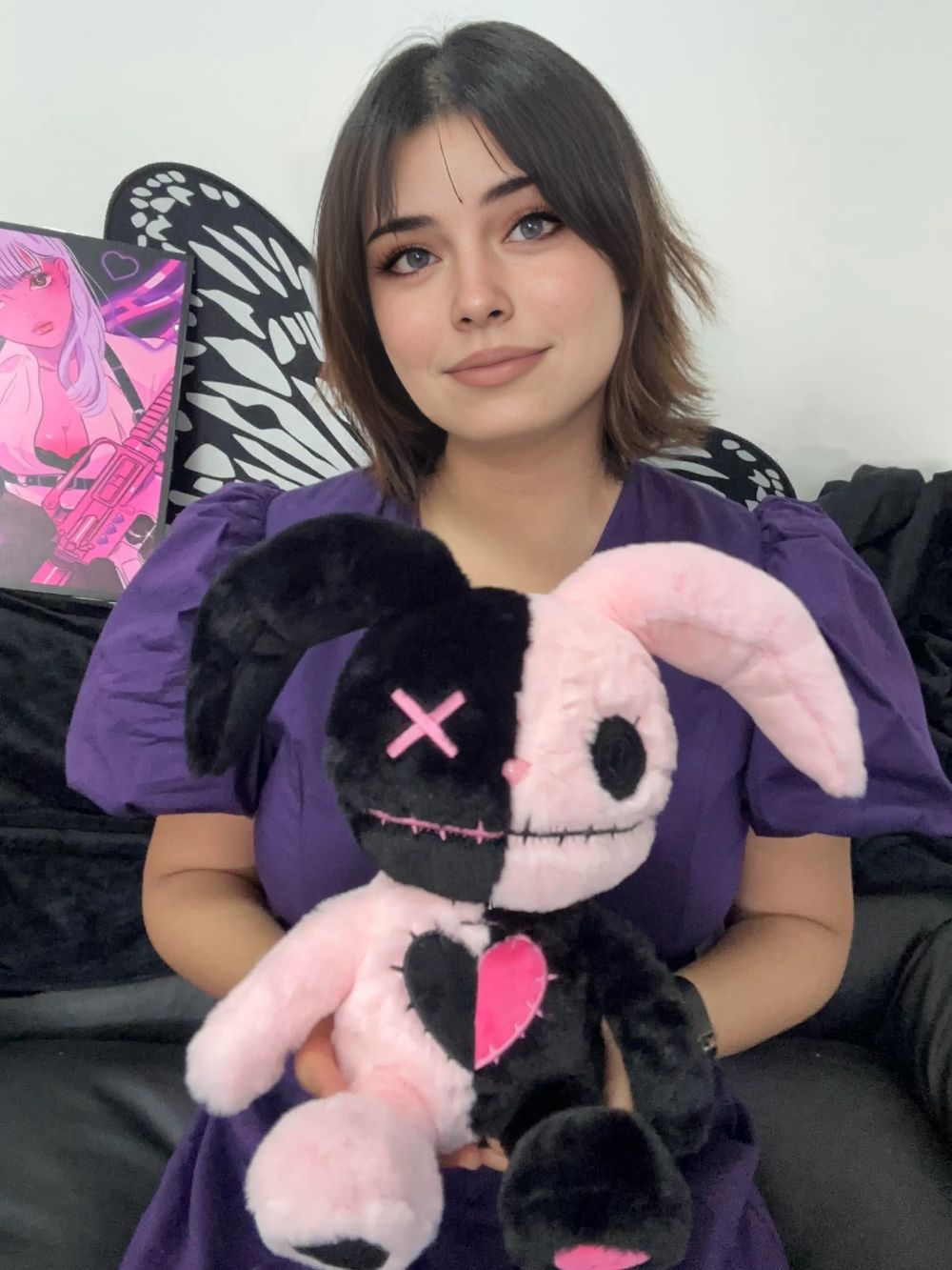 Goth Voodoo Pink and Black Bunny Plush