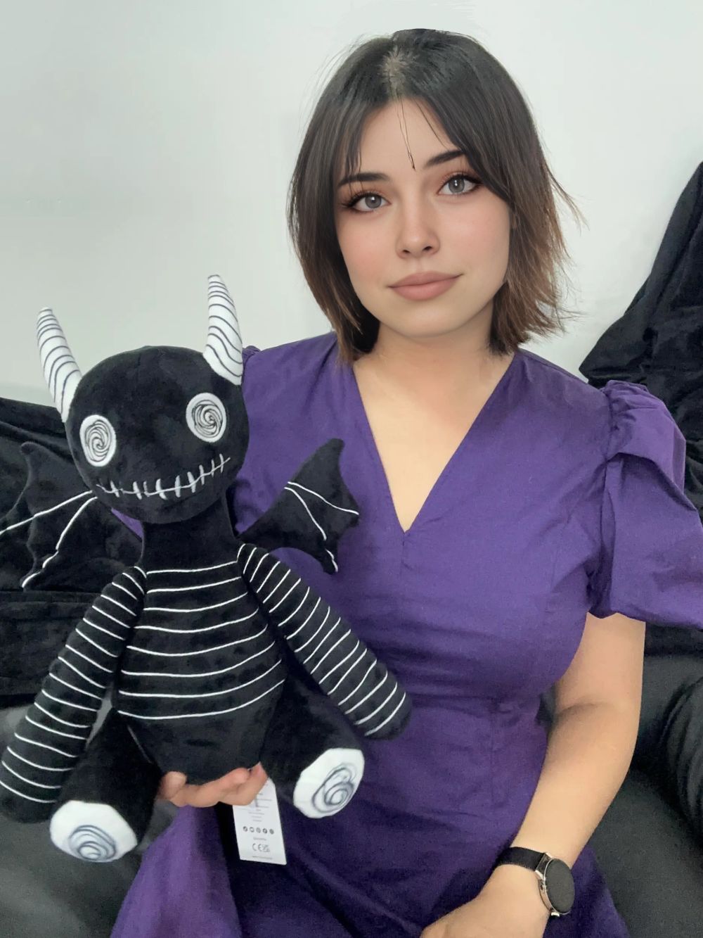 Goth Black and White Dizzy Dragon Plush