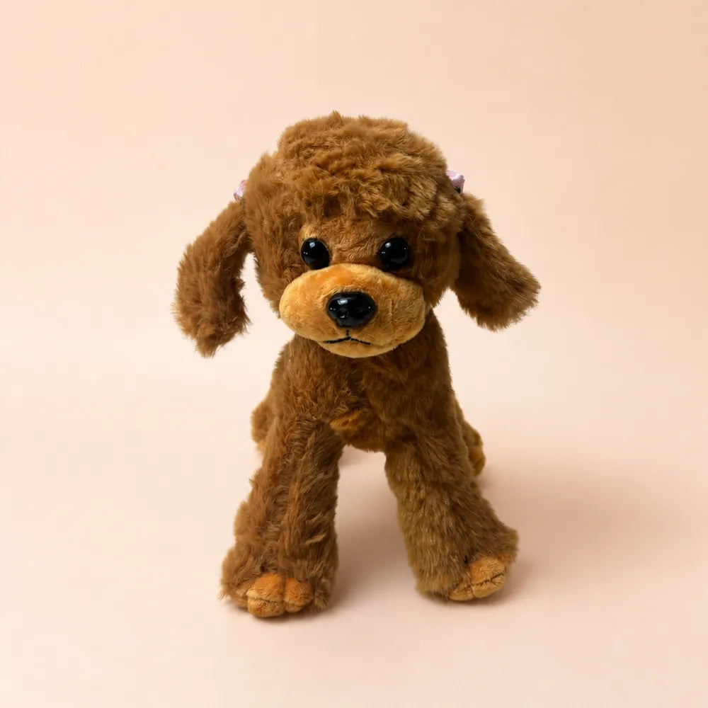 23cm Brown Poodle Dog Plush Stuffed Animal Front View