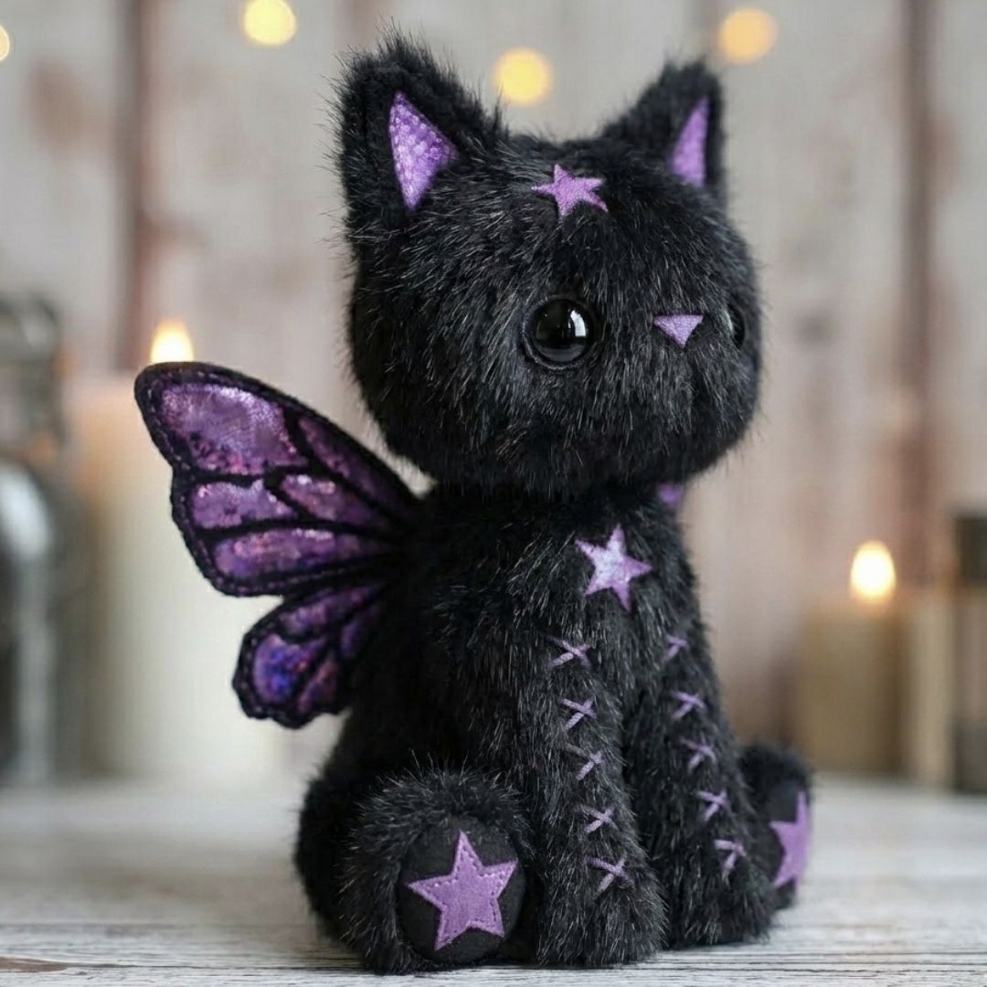 Goth Purple Cat with Butterfly Wings