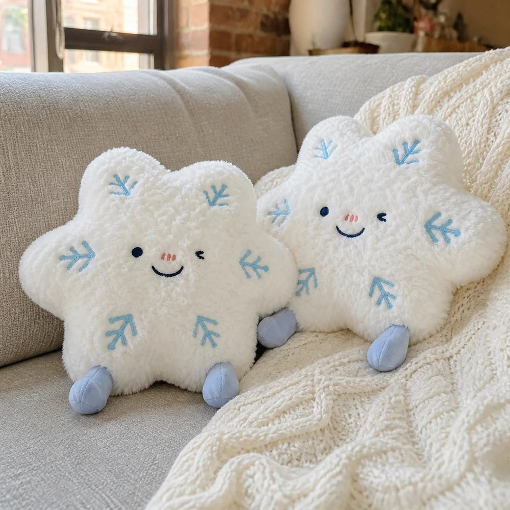 Snowflake Plush Toys on a Cozy Sofa