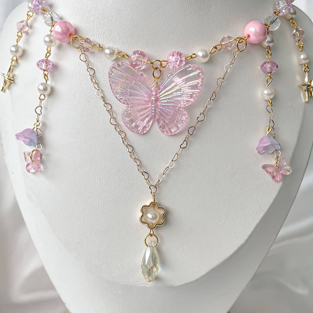 Cute Butterfly Charm Fairy Pink Choker