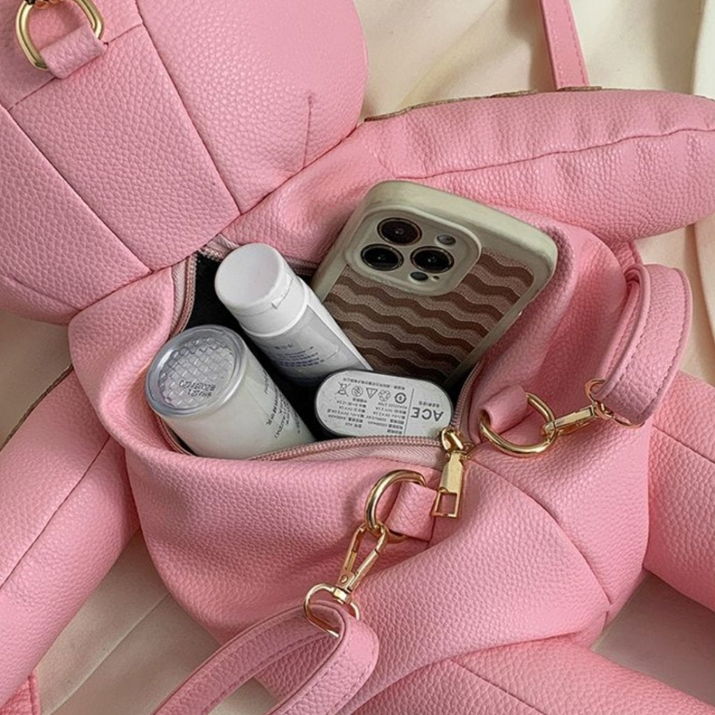 Faux leather punk style teddy bear backpack