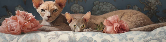 Devon Rex cats sleeping on a bed