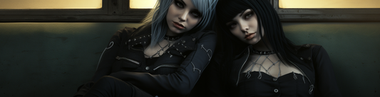 a emo girl and a gothic girl sitting together