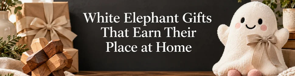 White Elephant Gifts That Earn Their Place at Home — PlushThis blog feature picture