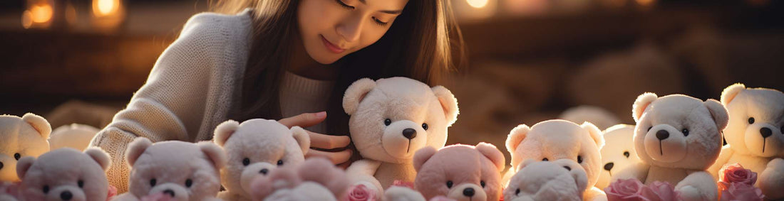 a women is looking at stuffed animals