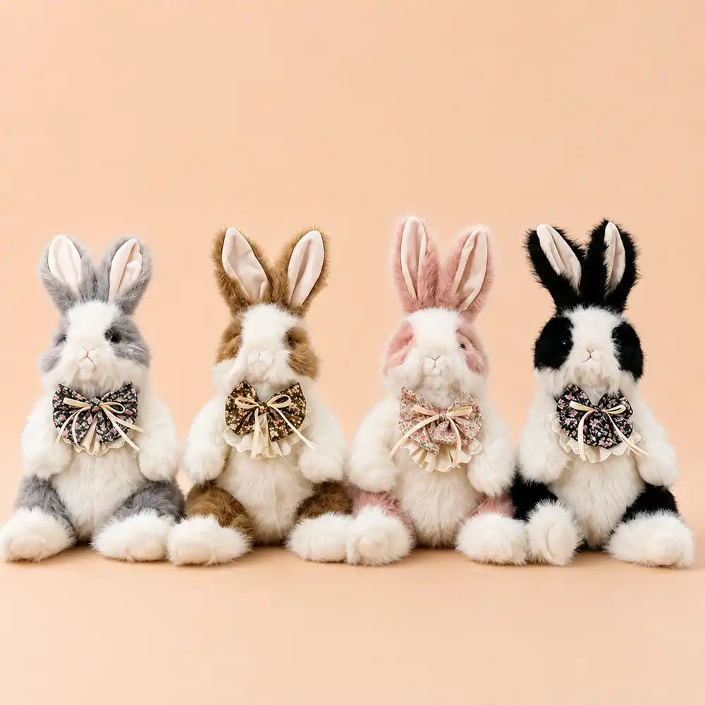 Floral Bow Bunny Plush Backpack Collection in Gray Brown Pink and Black