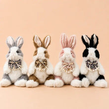 Floral Bow Bunny Plush Backpack Collection in Gray Brown Pink and Black