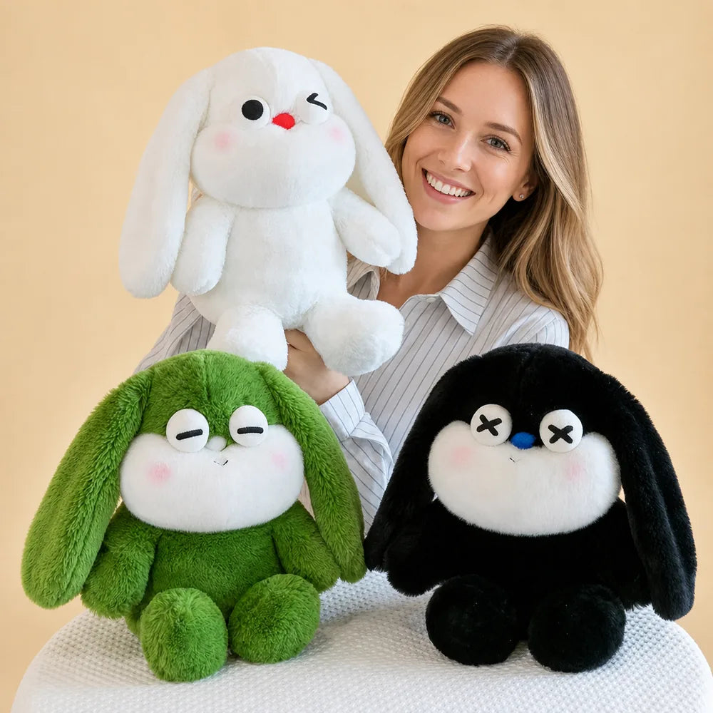 Green Black and White Sleepy Bunny Plush Backpacks with American Model