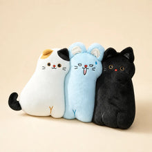 Cute Cat Bear and Frog Animal Pillow Plushies on Warm Beige Background