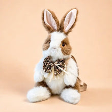 Brown Floral Bow Bunny Plush Backpack with Original Shoulder Strap