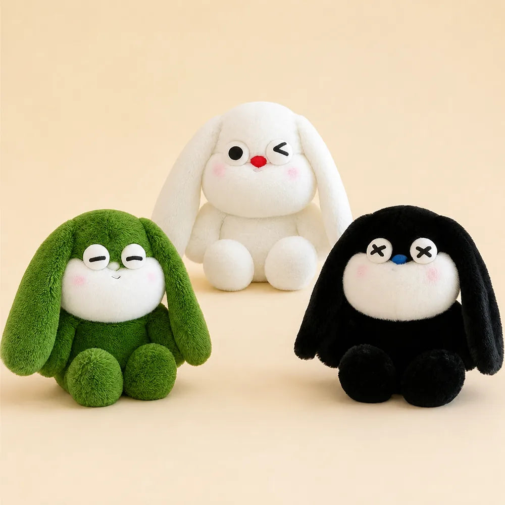Green Black and White Sleepy Bunny Plush Collection