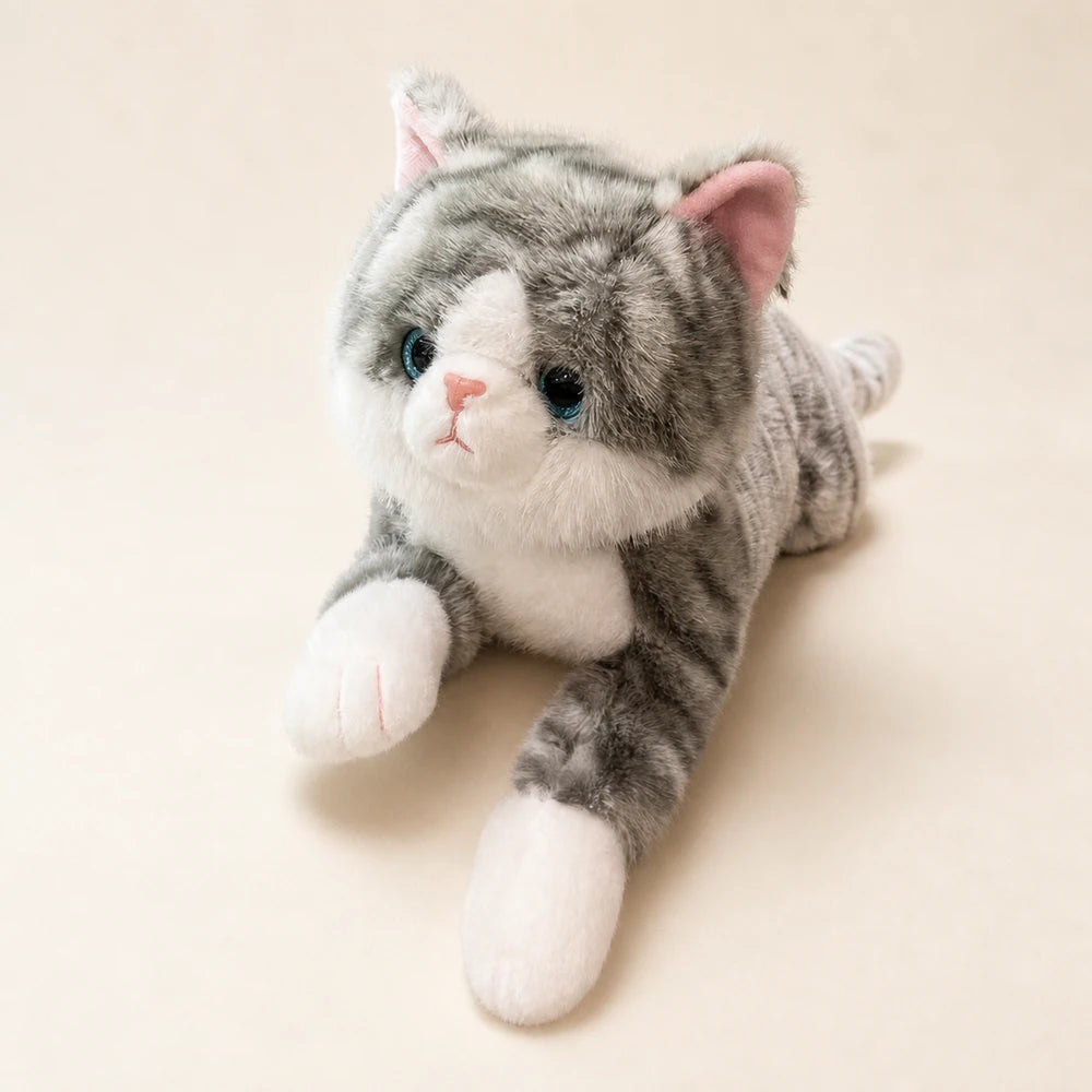 Grey Tabby Cat Plush Toy Front View