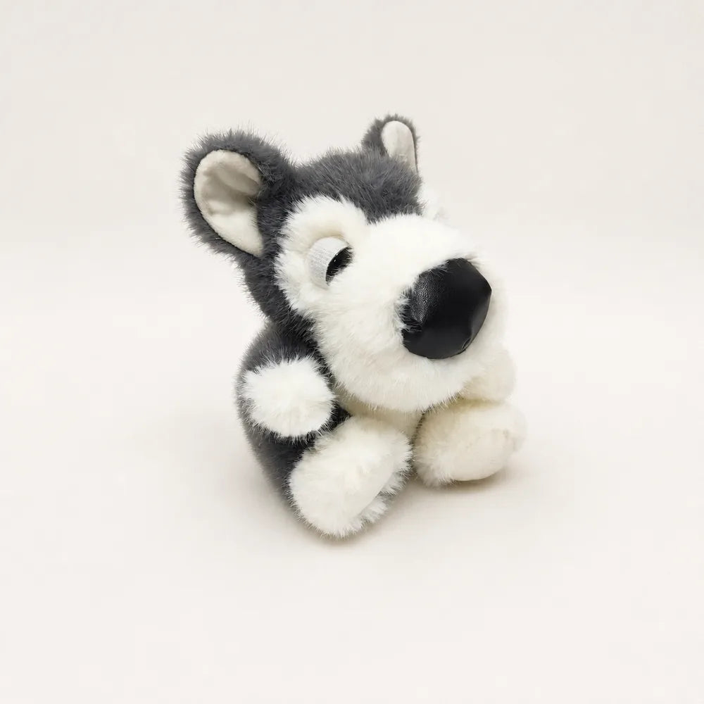 Light Gray and White Big Nose Dog Plush - Side View