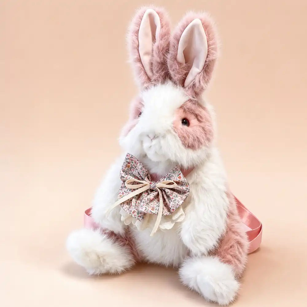 Pink Floral Bow Bunny Plush Backpack with Original Shoulder Strap