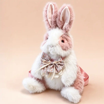 Pink Floral Bow Bunny Plush Backpack with Original Shoulder Strap