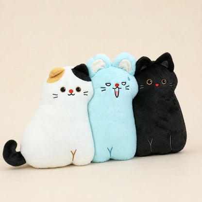 Cute Cat Animal Pillow Plush Trio on Warm Beige Background
