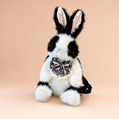 Black Floral Bow Bunny Plush Backpack with Original Shoulder Strap