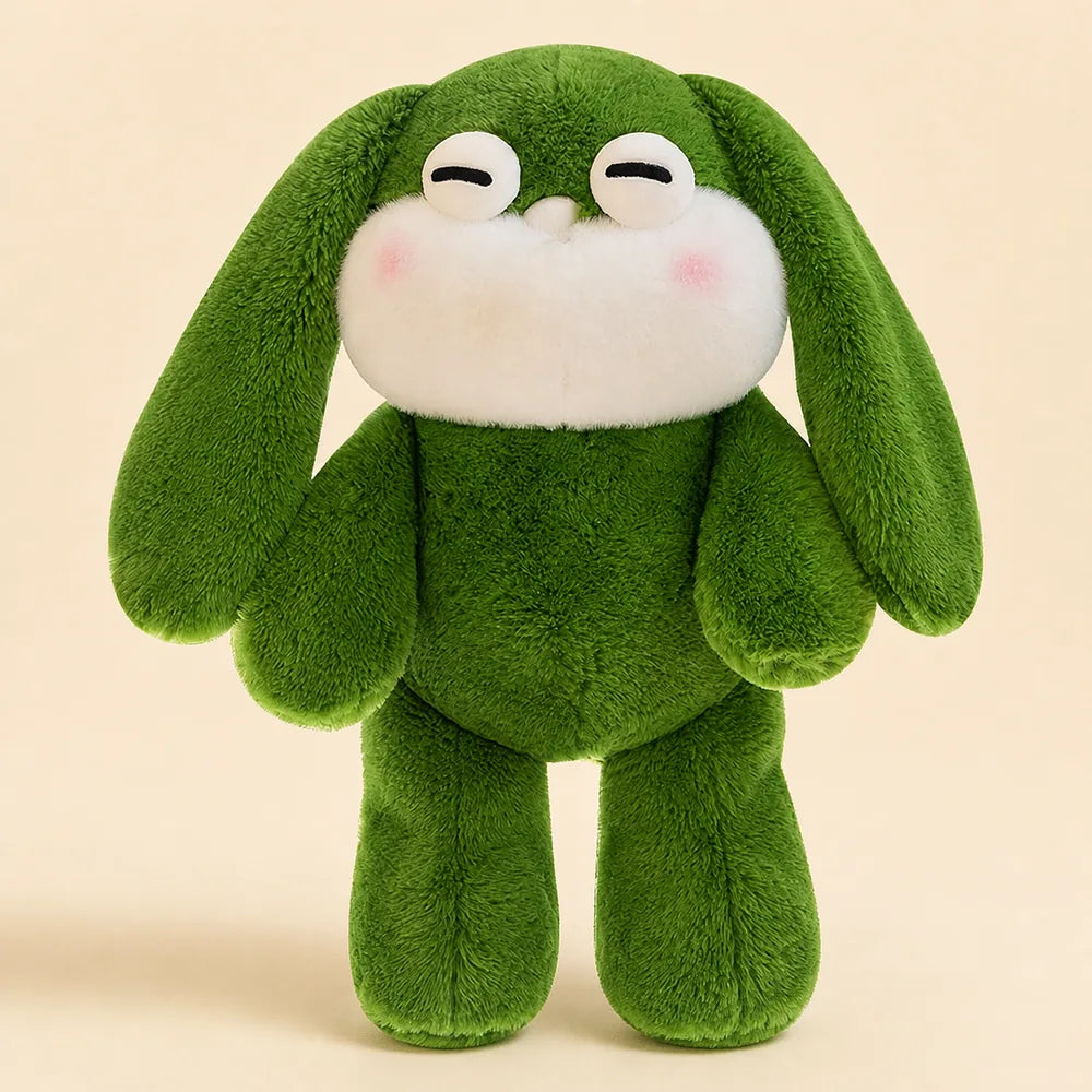 Green Sleepy Bunny Plush Backpack Front View