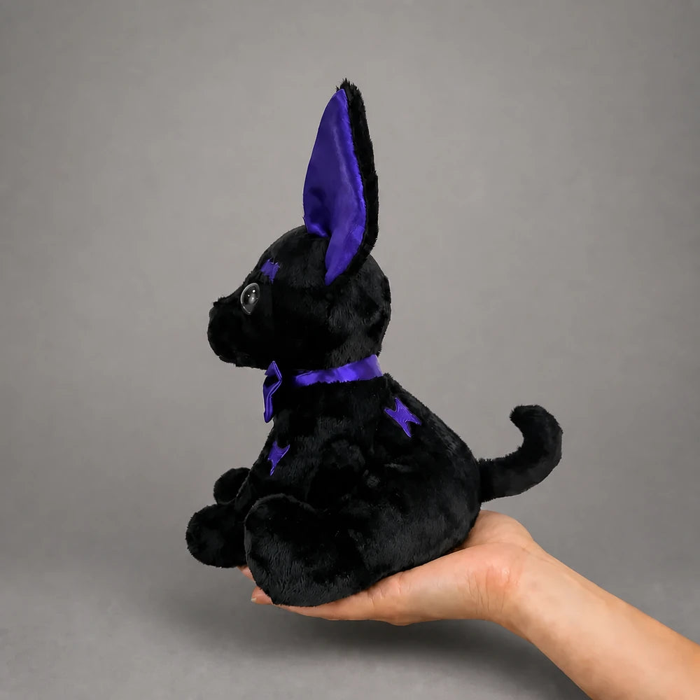 Cyber Goth Black Chihuahua Stuffed Animal – Handheld Side View