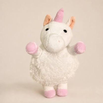 White Pink Unicorn Fuzzy Plush Animal Studio View