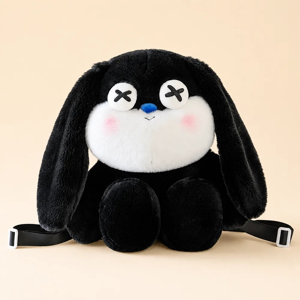 Black Sleepy Bunny Plush Backpack Front View
