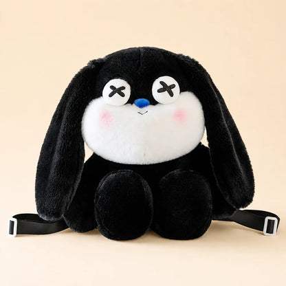 Black Sleepy Bunny Plush Backpack Front View