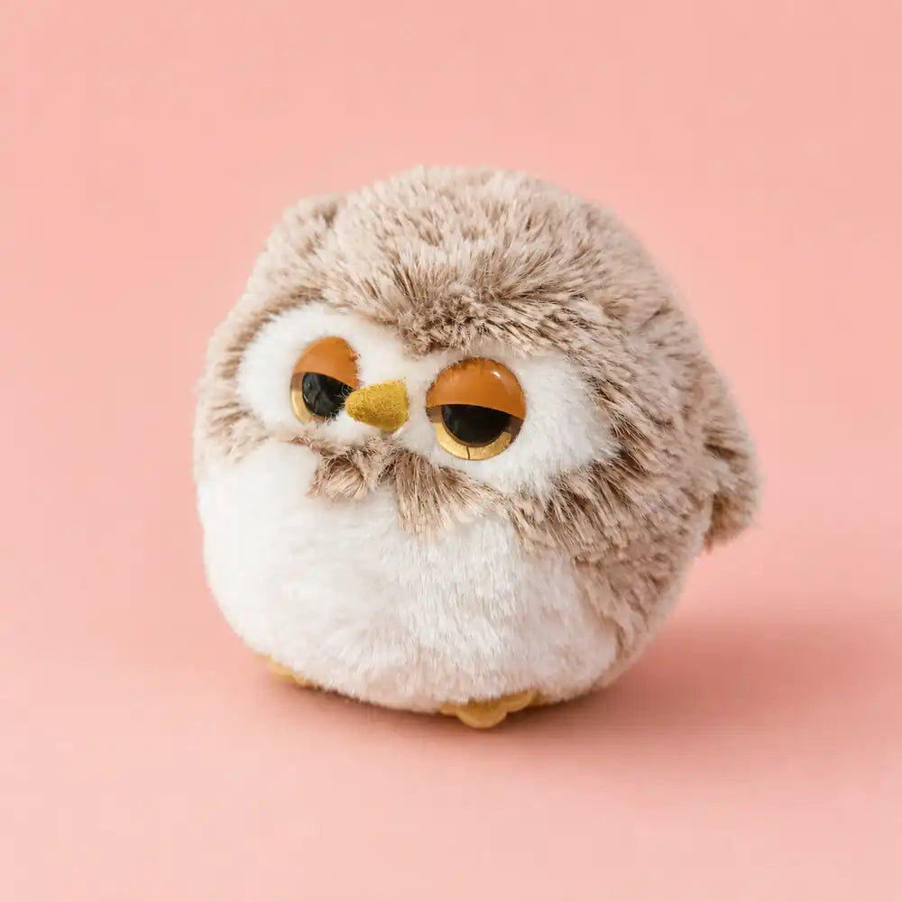 Brown Sleepy Owl Plush - Angled Studio View