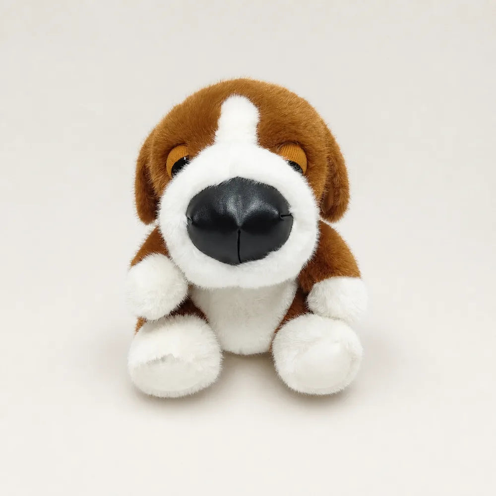 Light Gray and White Big Nose Dog Plush - Front View