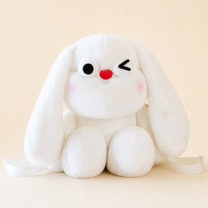 White Sleepy Bunny Plush Backpack Front View