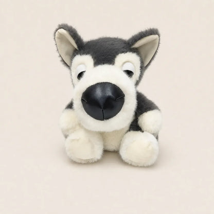 Dark Gray and White Big Nose Dog Plush - Front View